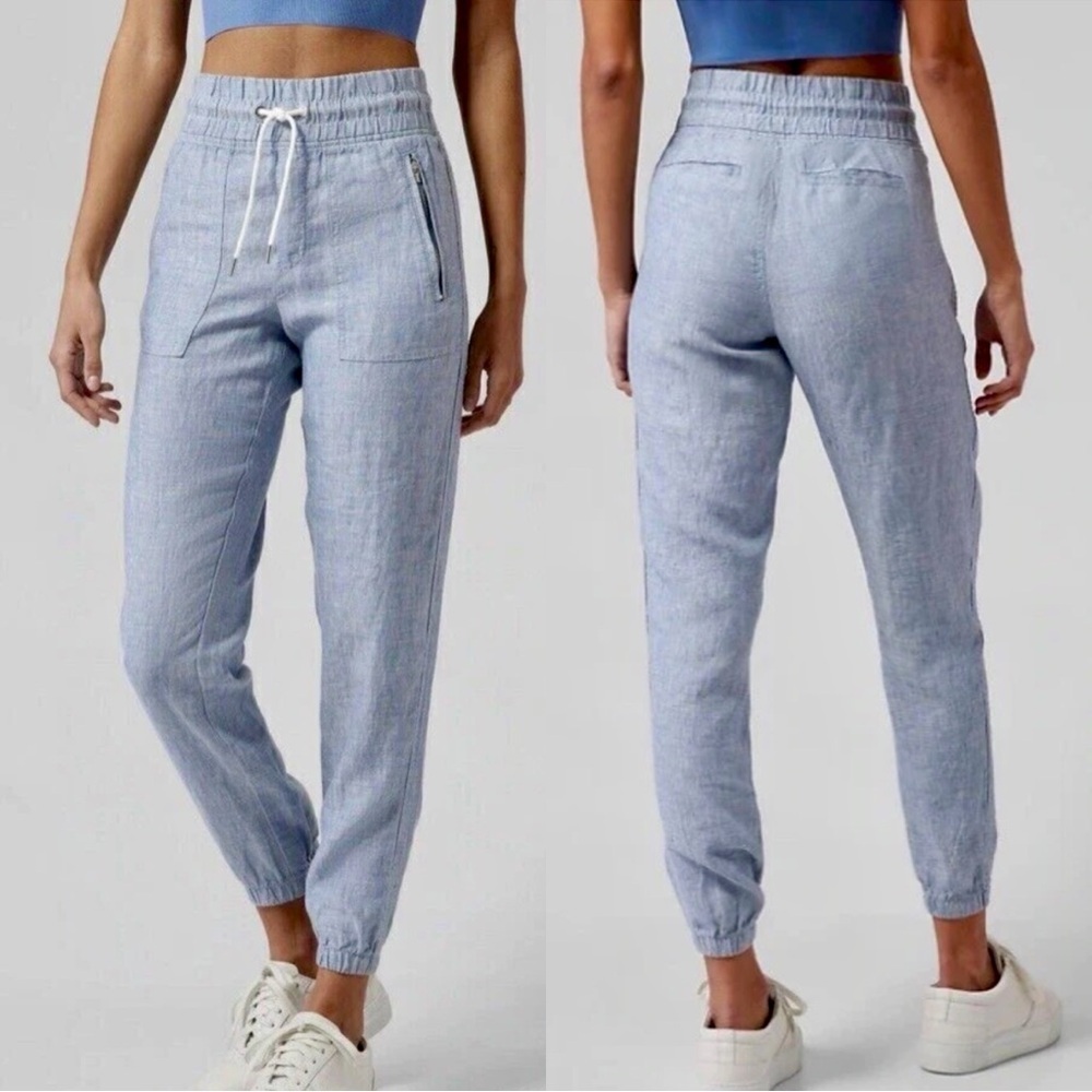 Athleta ‘Cabo Linen Jogger’ Pant in Light Blue Size 2